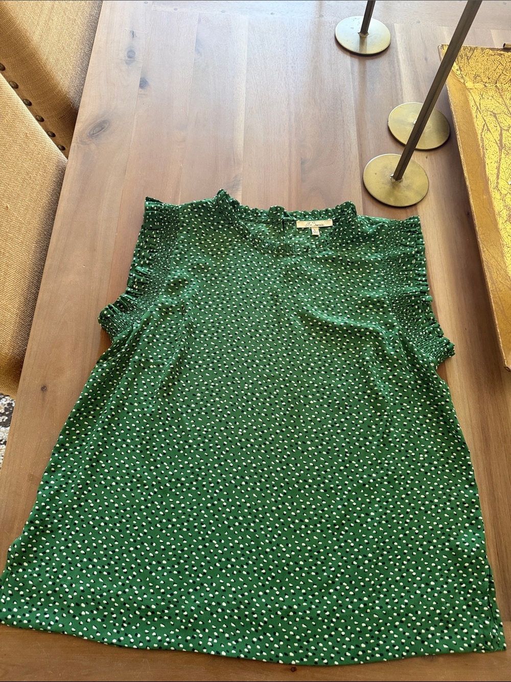 Green Polka Dot Ruffle Sleeve Women's Top large